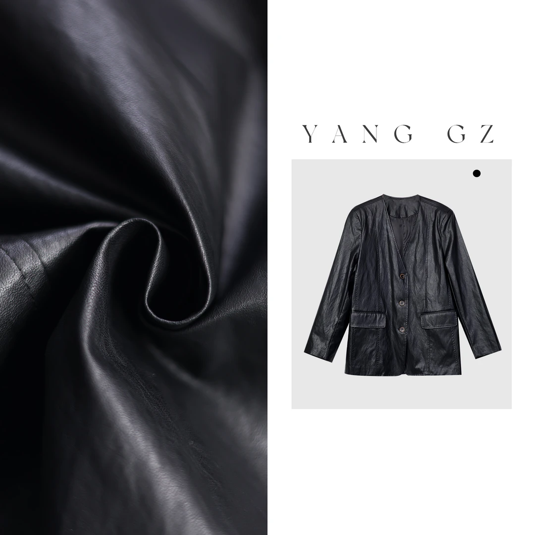 YANG GZ【摩登因子】大V领西装裁剪皮革外套皮衣女 GZ25SM029