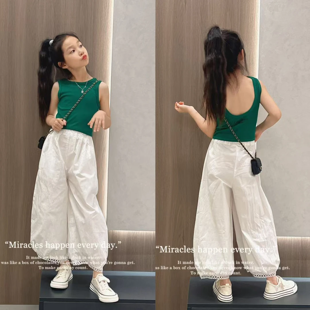 女童夏季套装2025新款儿童洋气无袖背心夏装女孩百搭束脚裤两件套