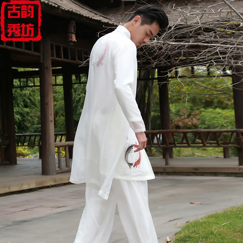（男女同款）亚麻长袍中国风服装古风古装唐装中式禅服汉服太极服