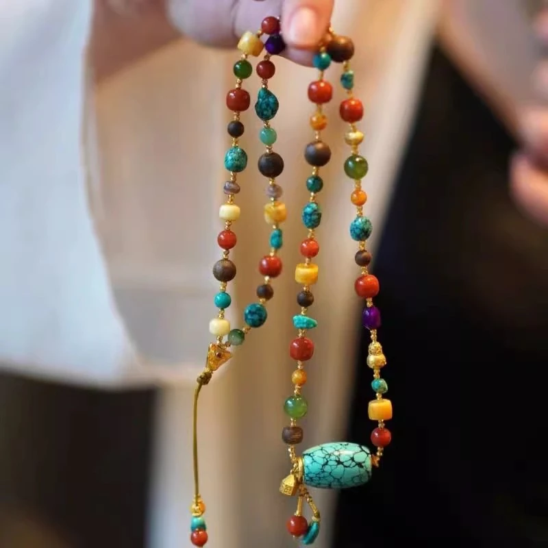 铜合金项链 新款原创彩色多宝项链彩色复古通体女颈链多巴胺礼物