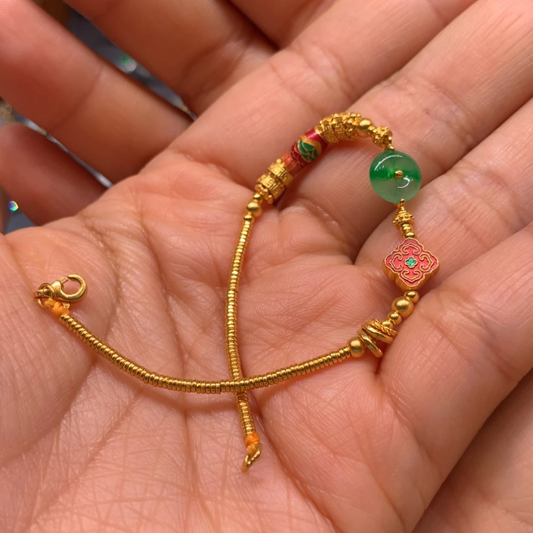 翡翠手链足金镶嵌手链