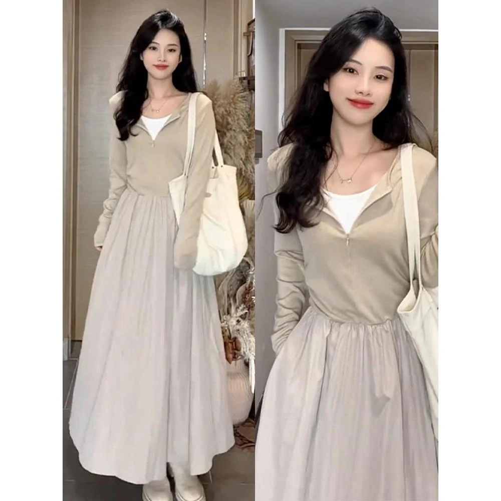 VOCKOO官方韩国高端秋季服装与一套完整的针织连衣裙为妇女春秋季