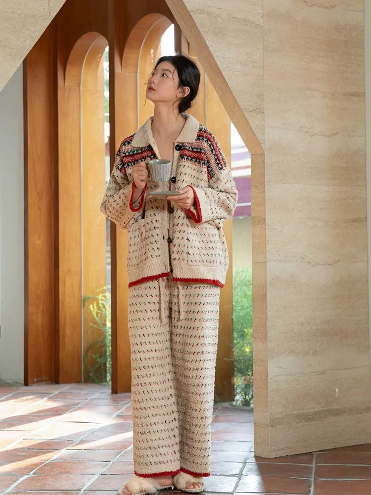 睡衣女秋冬季珊瑚绒半边绒加厚高级感2025新款家居服套装可外出穿