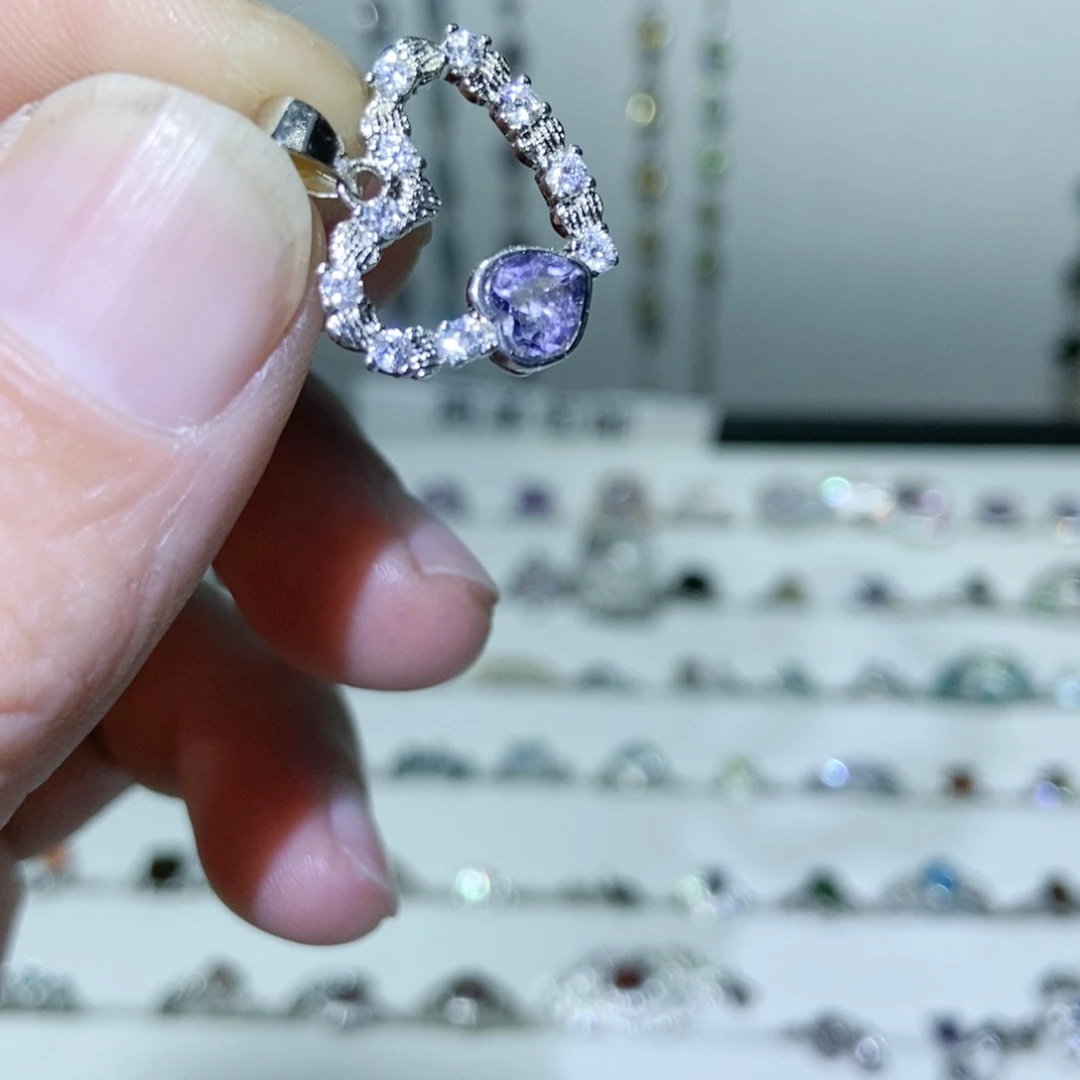 绿水晶戒指银S925镶嵌木*心