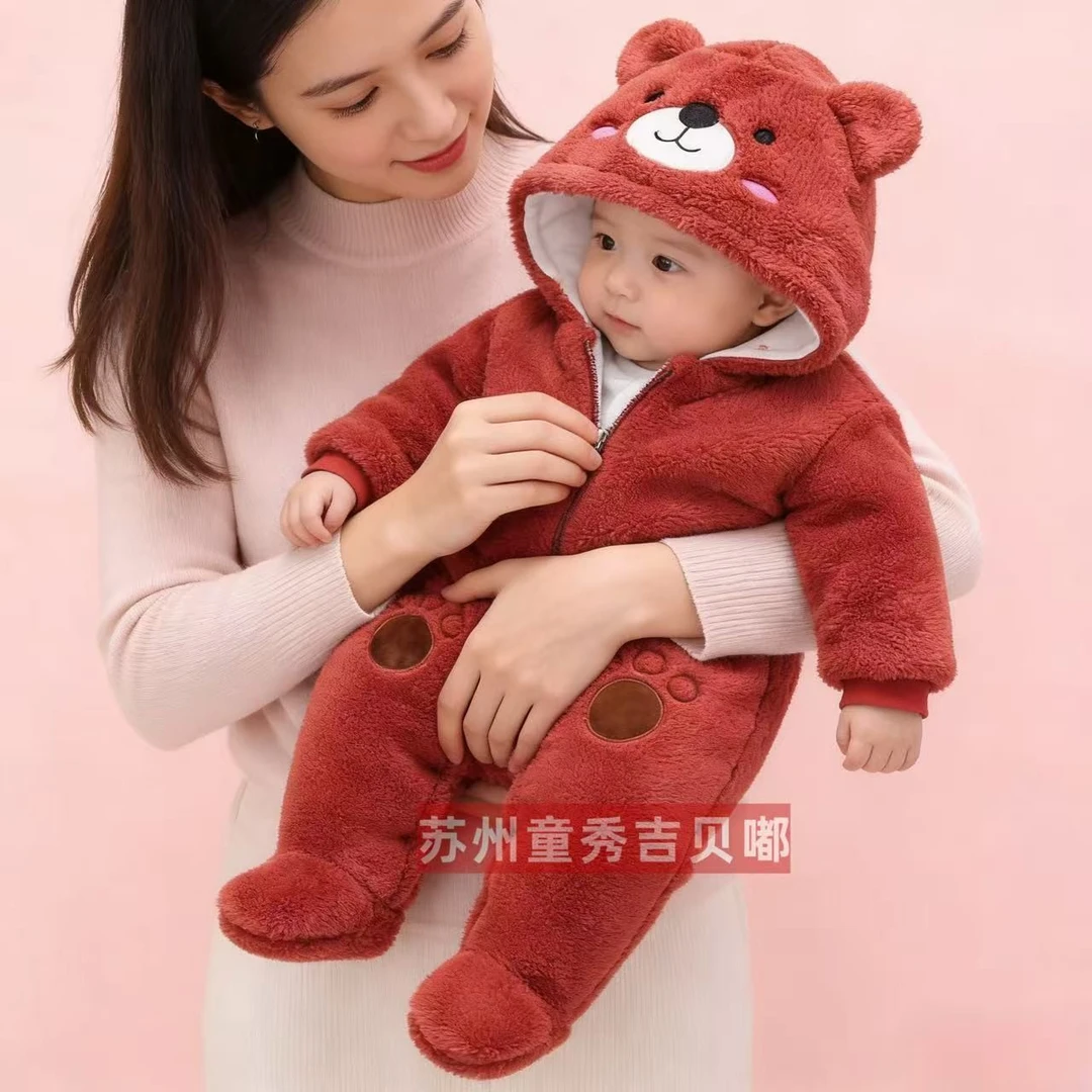 婴儿衣服冬包脚连体衣加厚小宝宝外出抱抱服新生儿秋冬装毛茸保暖