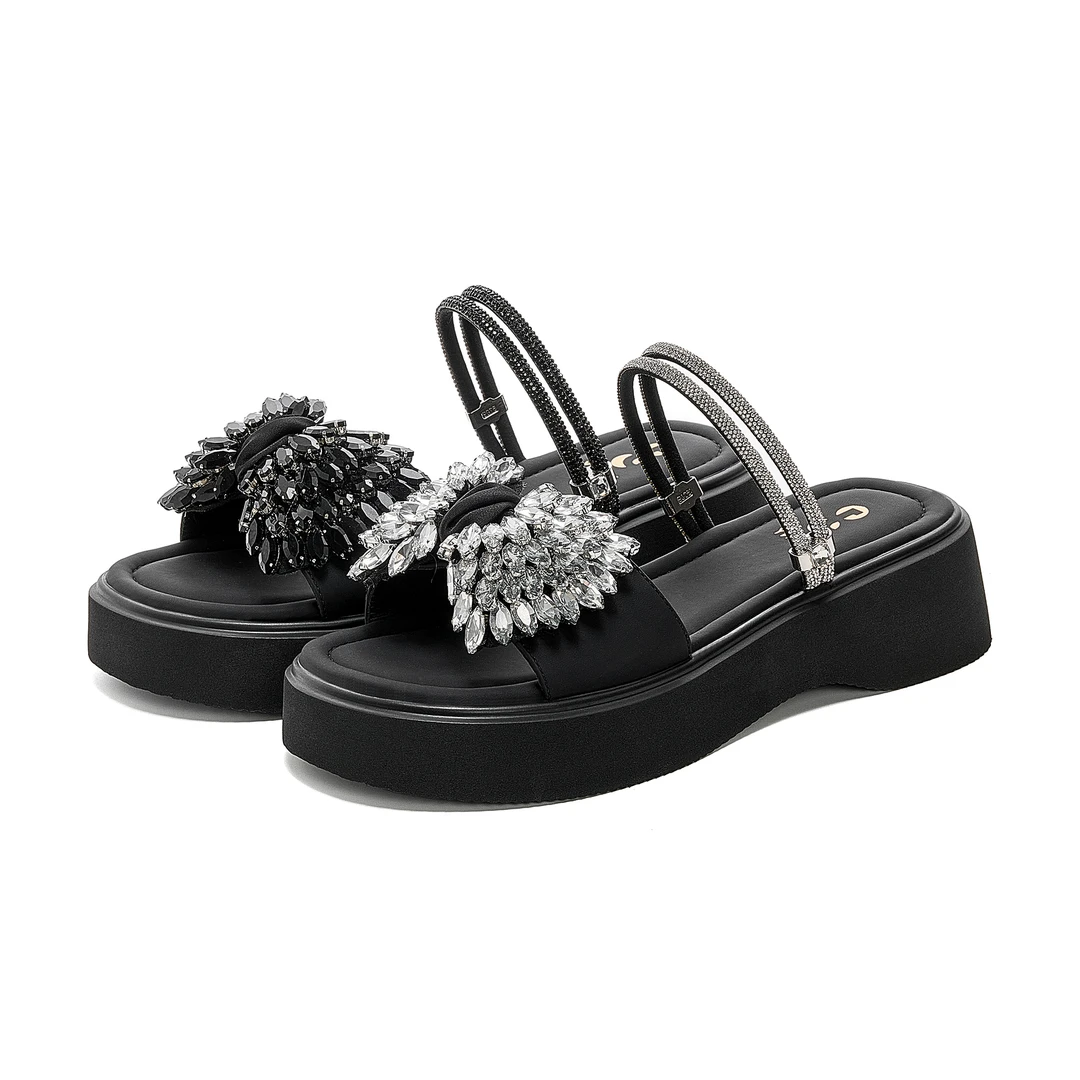 卓诗尼2025年夏季新款水钻蝴蝶结增高外穿配裙子时尚厚底沙滩凉鞋