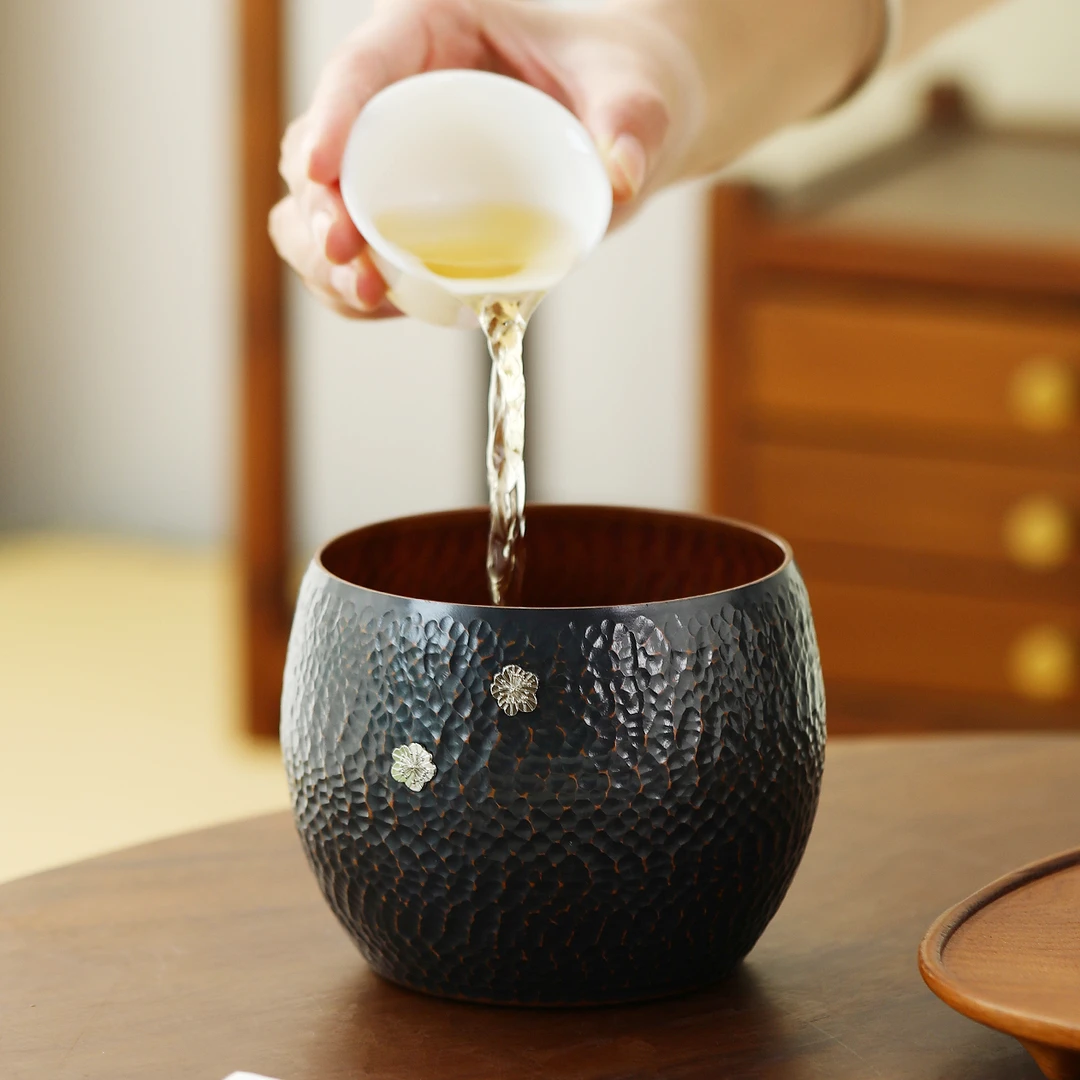 锤纹紫铜建水茶渣缸茶洗杯洗家用功夫茶具茶道配件复古水盂洗茶碗