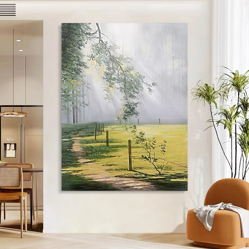 侘寂风纯手绘风景油画客厅沙发背景墙玄关装饰画竖版现代进门挂画