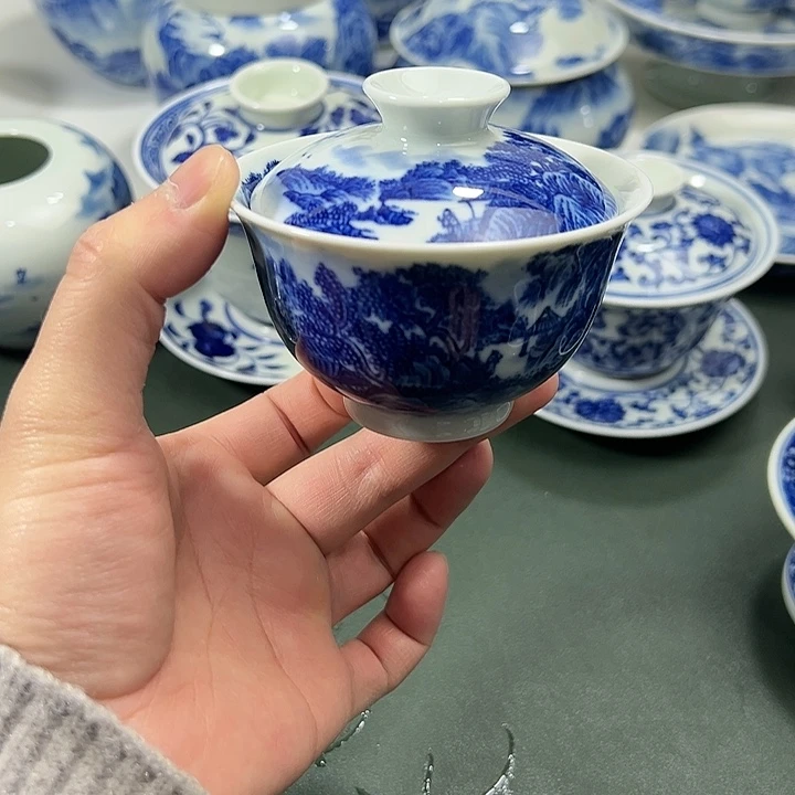 微瑕柴窑工笔山水元宝两才