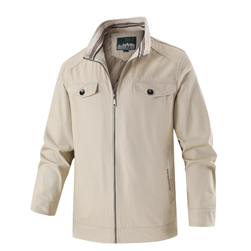 费达基卡春秋男士外套薄款中老年休闲上衣宽松工装立领夹克衫夹克