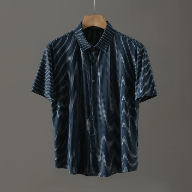 HS165剪标夏季男士短袖六面弹无痕衬衫透气薄款条纹防晒衬衣