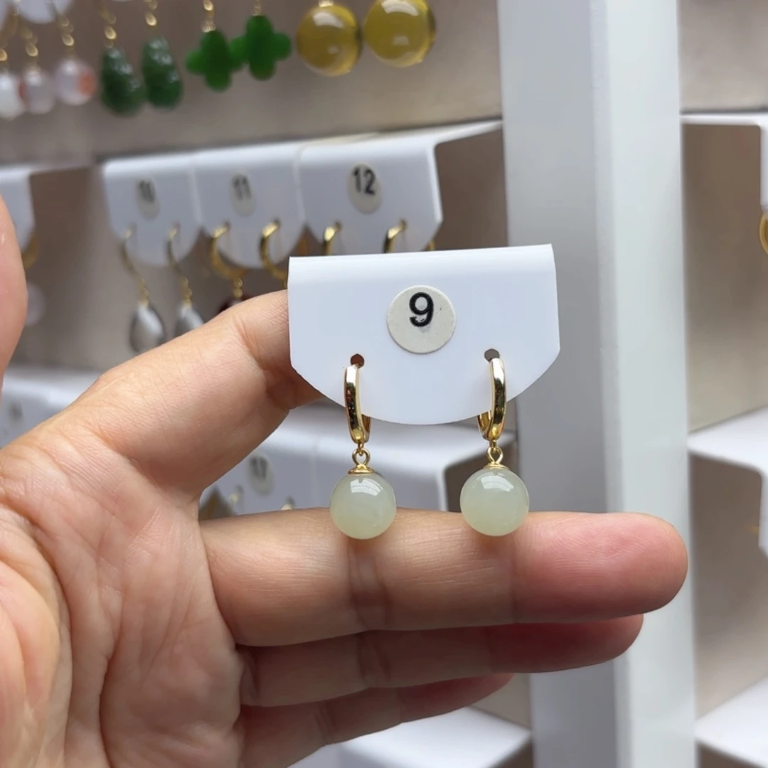 和田玉银S925镶嵌耳饰