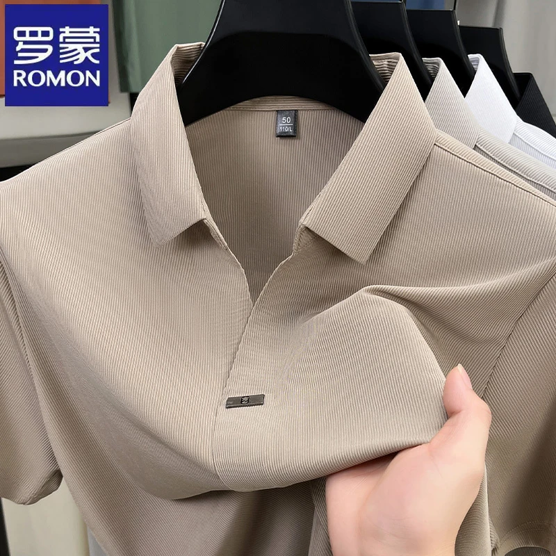 罗蒙商务绅士纯色翻领短袖Polo衫夏季新款时尚简约气质t恤衫潮流