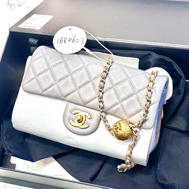 95新 Chanel/香奈儿 夏七中古/灰金 金球cf大mini单肩包1680623