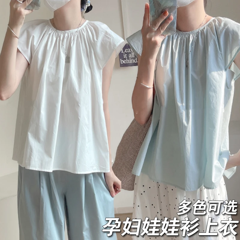 孕妇装2025夏季新款韩系衬衫女休闲百搭下摆宽松娃娃衫减龄上衣款