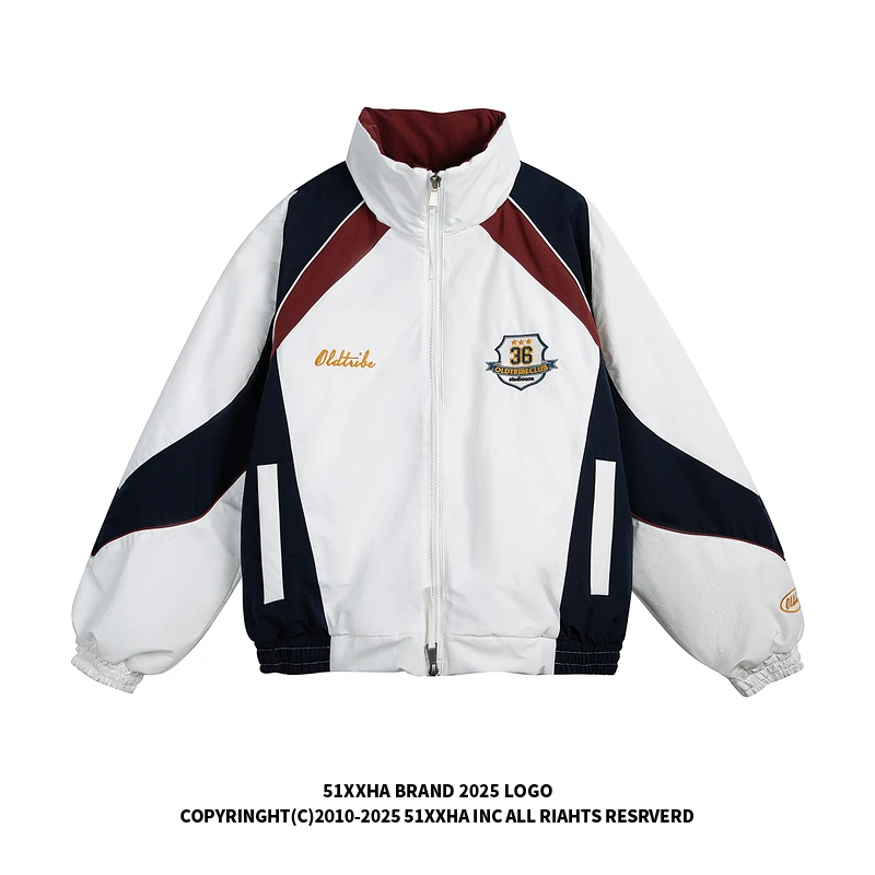 大码300斤嘻哈美式刺绣撞色立领棉服男女保暖情侣拉链棉衣外套潮2