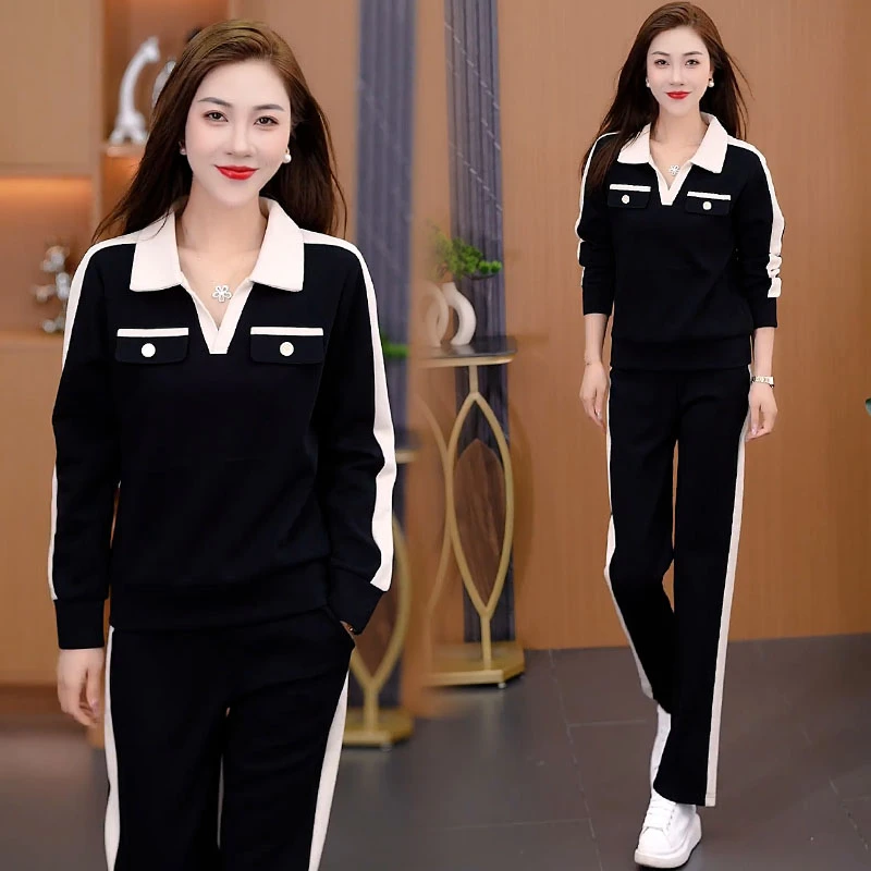 高含棉休闲运动服套装女2025年春秋时髦洋气长袖卫衣阔腿裤两件套