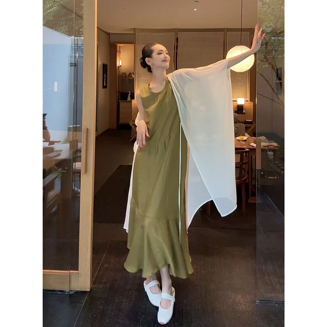 紫紫   绿漾裙  浅中式橄榄绿立裁手工荡漾连衣裙ZD07LZHJ066