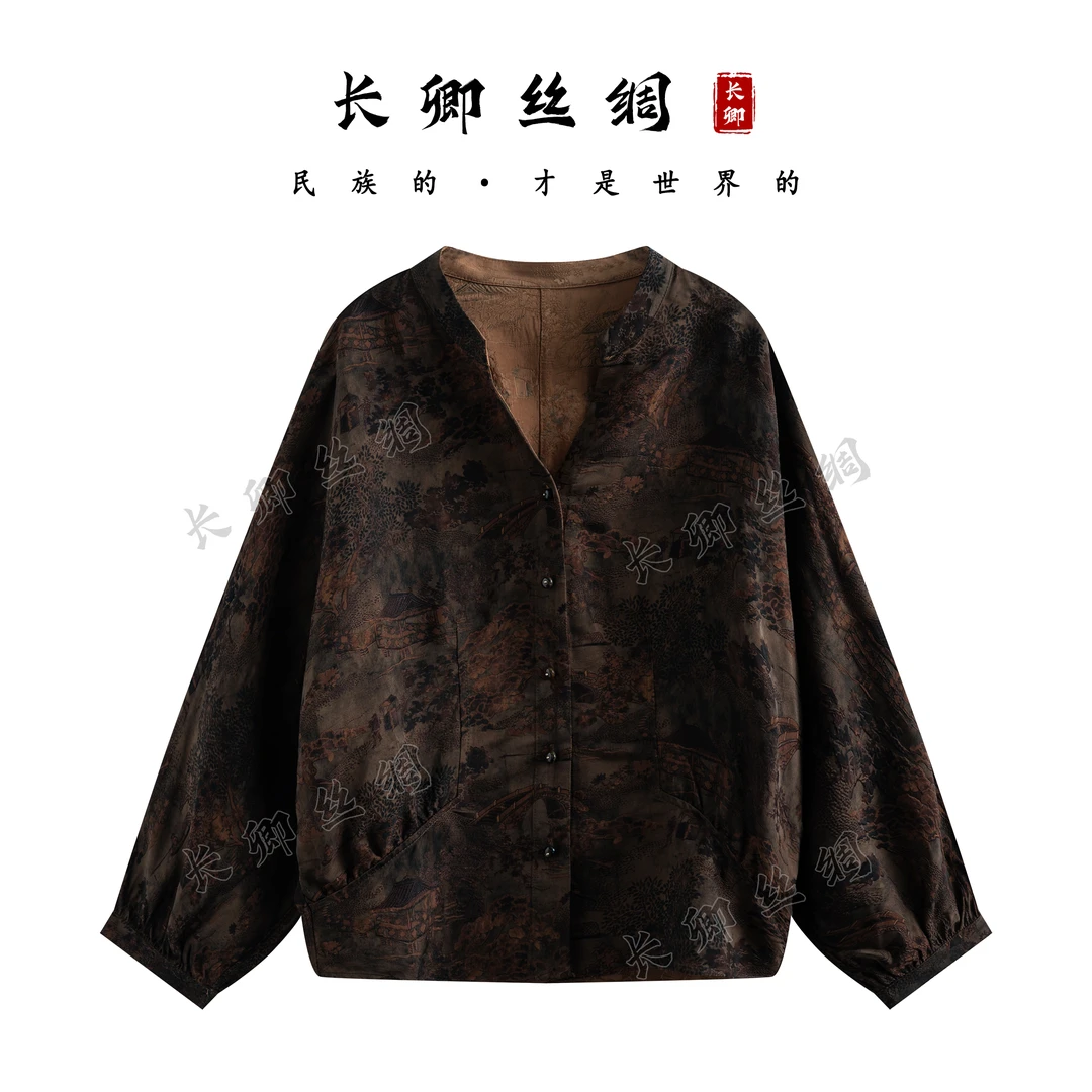 【长卿】亭台楼阁丨双面双穿真丝新中式国风长袖外套上衣D687
