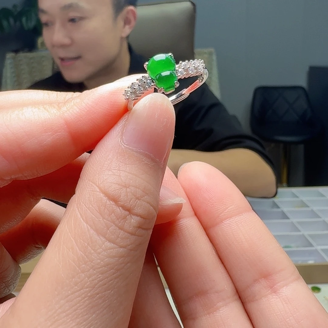 翡翠戒指银S925镶嵌天然