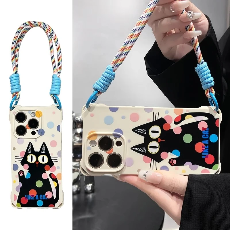 猫适用苹果16promax手机壳iphone15新款14斜挎13卡通12女11Promax