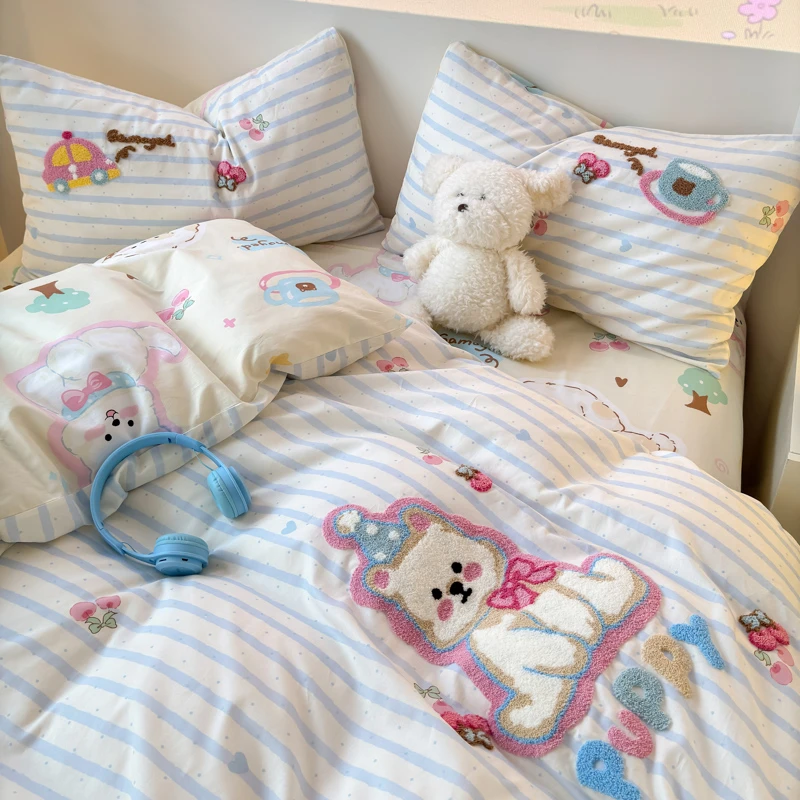 纺臣【萌宠】软萌可爱风纯棉床单被套四件套床上用品全棉单人三件套