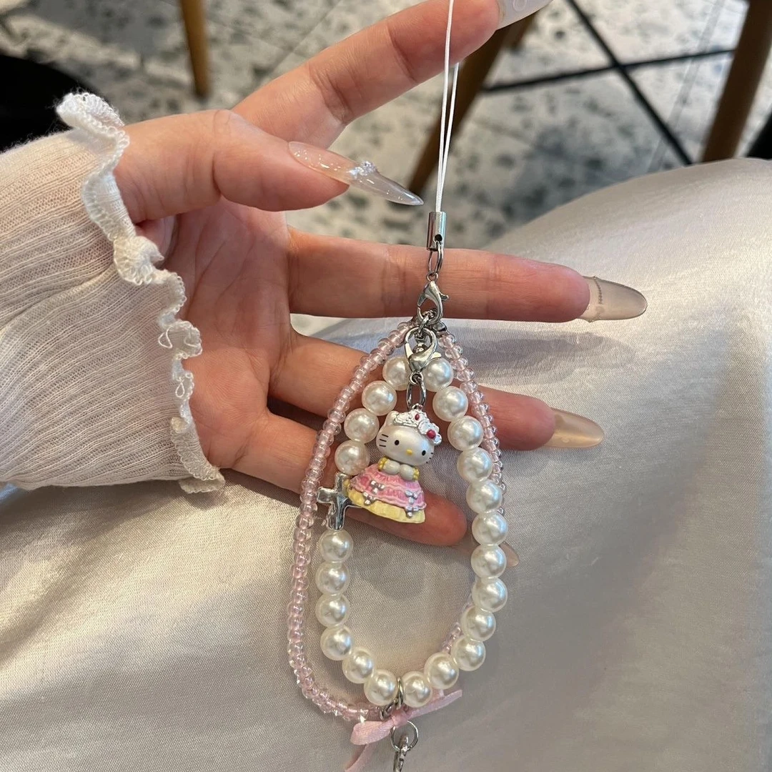 芭蕾风珍珠婚纱kitty猫手机壳挂绳ccd相机咕本卡册串珠挂件