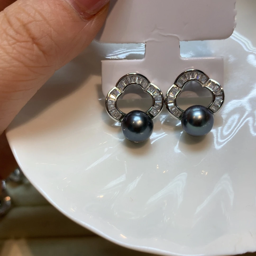 海水珍珠耳饰银S925镶嵌