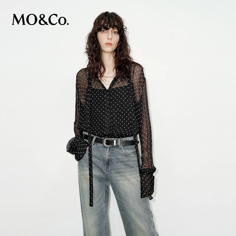 MOCO顺纡绉波点法式飘带衬衫附吊带MBD4TOP007