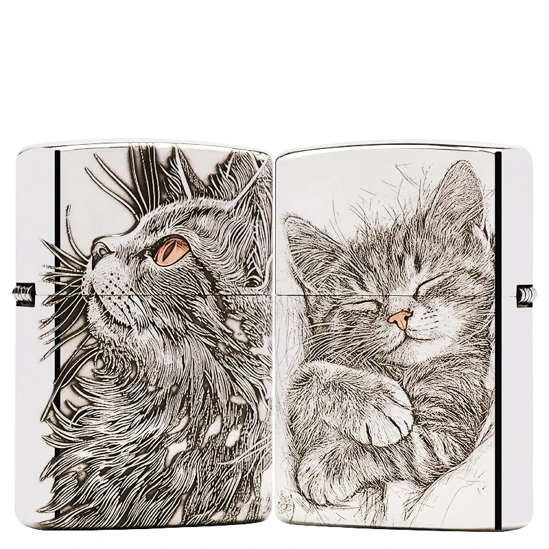 ZIPPO打火机正品/白铜套壳重甲仰望星空睡猫【达人专属】DYJ1