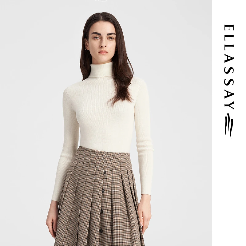 ELLASSAY歌力思上衣女秋季复古绵羊毛时尚高领针织衫EWB343M01200