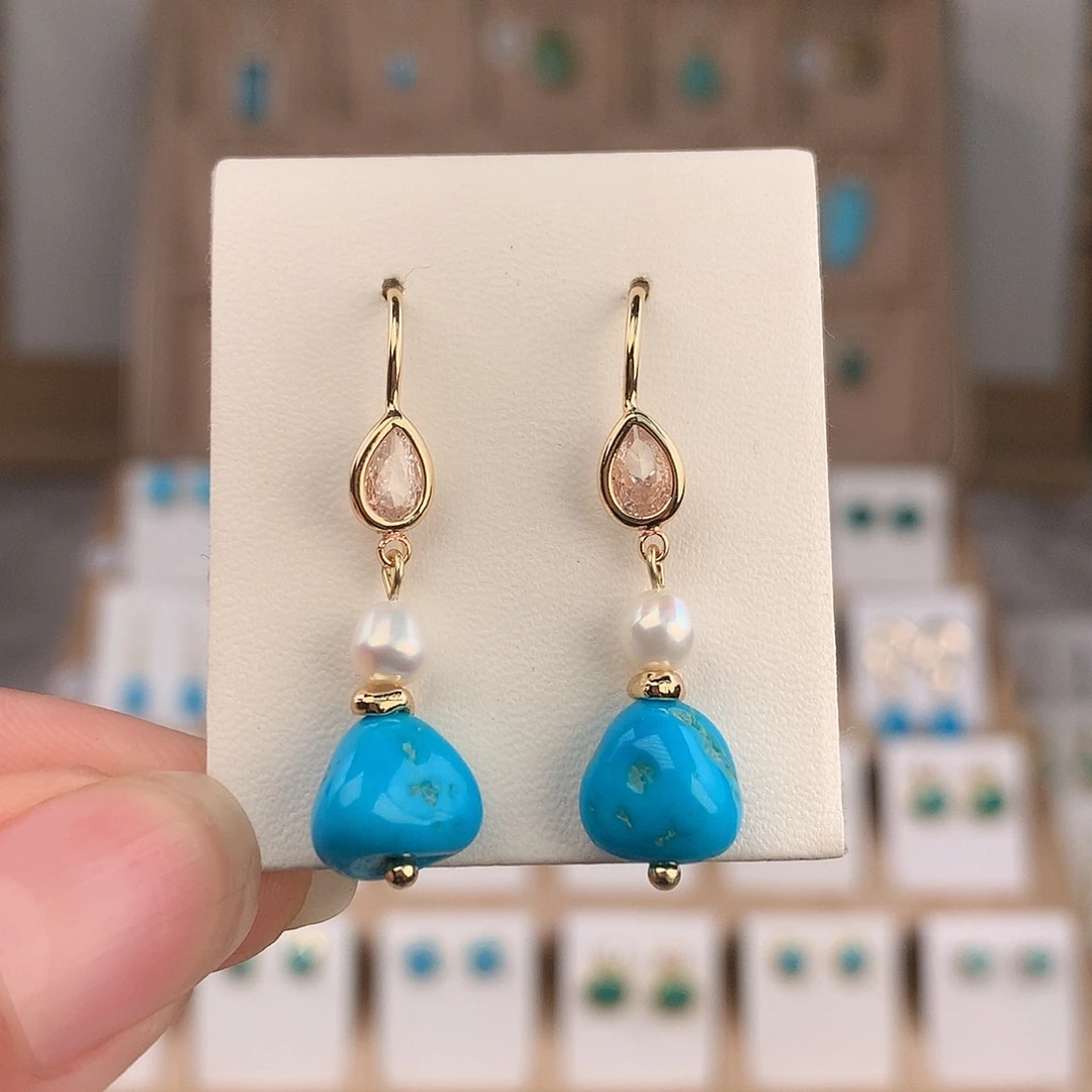 绿松石未镶嵌耳饰