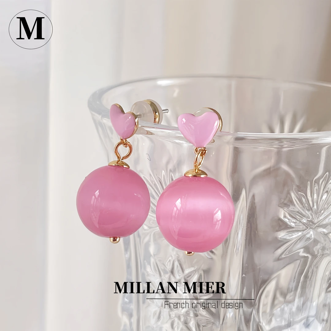 铜合金琉璃耳饰 【粉气泡】粉色珐琅猫眼显白小耳环