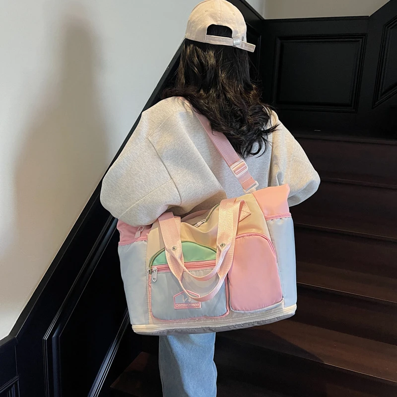 【双舱】撞色休闲运动健身包女大容量手提斜挎行李包轻便短途出差旅