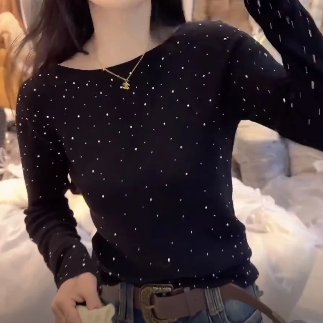 韩系长袖亮晶晶圆领毛针织衫女冬季新款显瘦百搭时尚气质套头毛衣