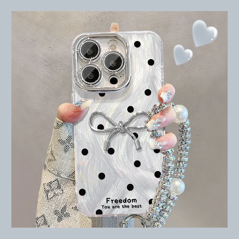 蝴蝶结公仔适用苹果15华为vivo/oppo小米iPhone精孔羽纱纹手机壳