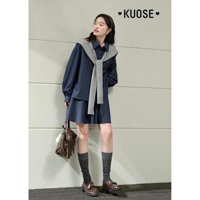 阔色复古仿牛仔短款外套休闲裤两件套装2025春季新短裤KSS2502003