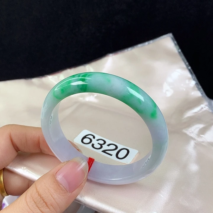 翡翠未镶嵌手镯51圈紫底辣阳绿