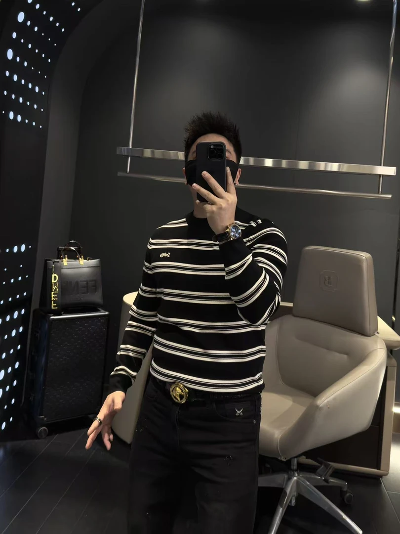 【马哥严选】秋冬季新款男士针织长袖羊毛打底衫条纹修身简约痞帅酷