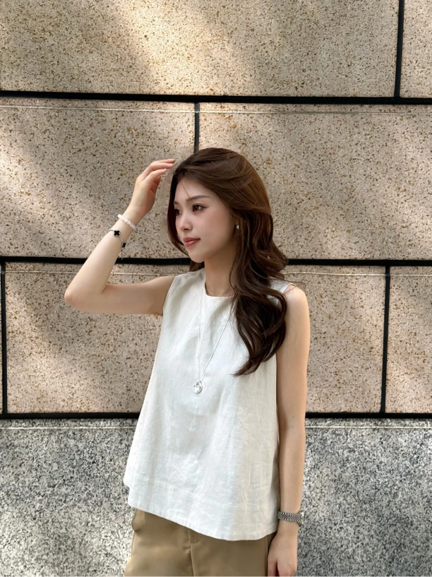 【清露-马甲】MEGANLE 简约气质亚麻棉清爽透气无袖背心上衣2025008