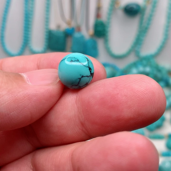 绿松石未镶嵌高瓷绿水草纹圆珠