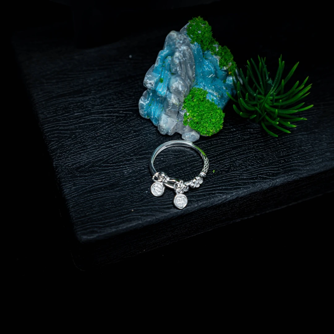 足银戒指 平安喜乐流苏时尚精美古风小众简约花朵气质银戒素款