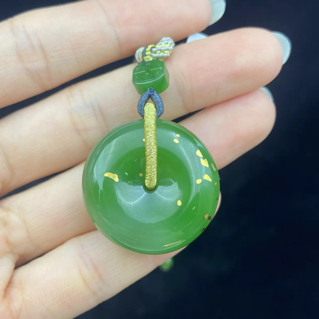 【慧子臻选】金碧辉煌 俄辣阳色碧玉非遗措金平安扣颈饰约29*12mm