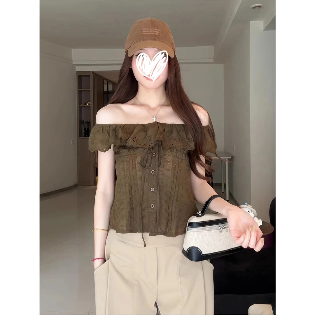 夏季韩版时尚无袖外穿立体装饰小众蕾丝拼接法式荷叶边无袖上衣女