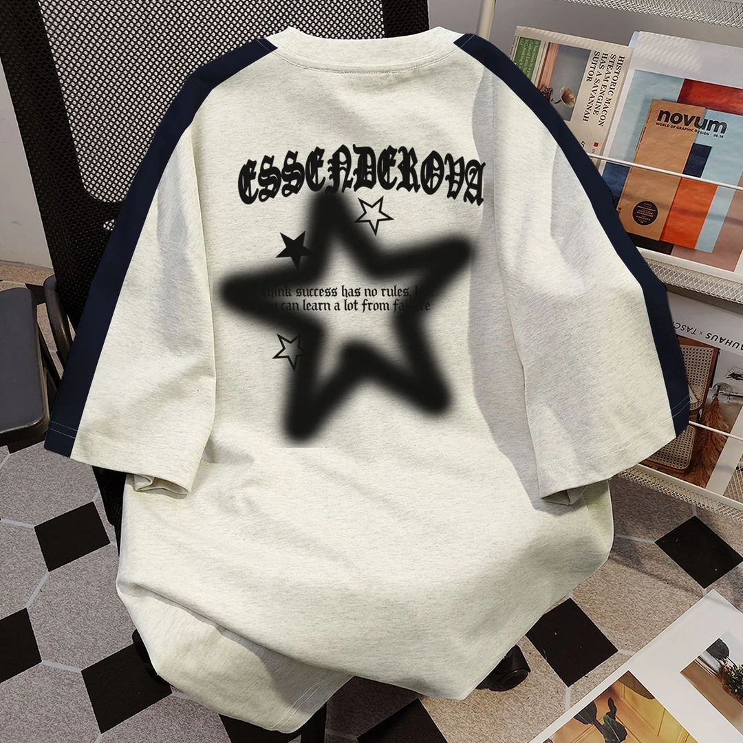 100%纯棉韩系复古街头设计感圆领短袖t恤女夏季宽松气质学生上衣