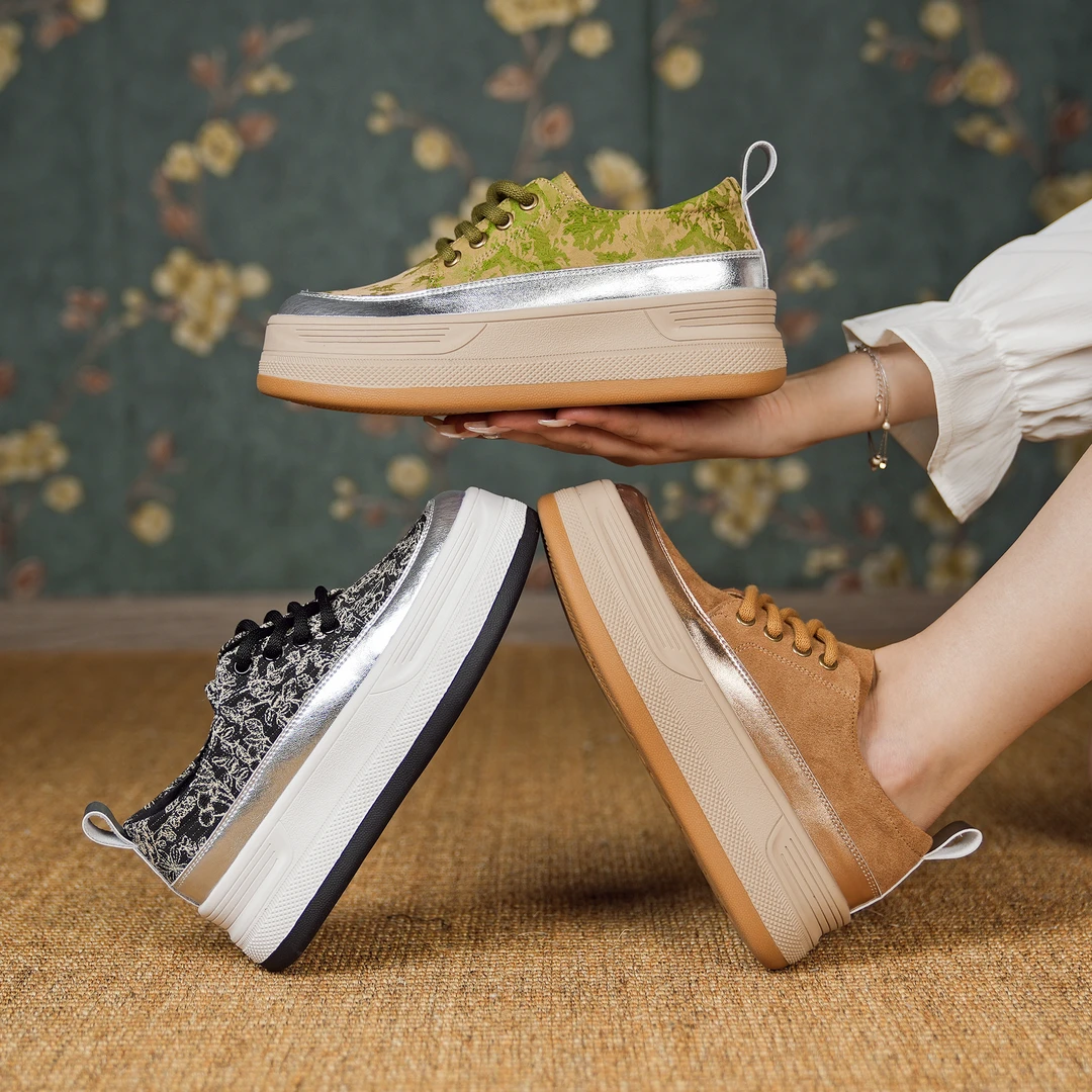 X（青花瓷）夏季新款厚底低帮平底休闲鞋复古百搭软底时尚鞋女13215