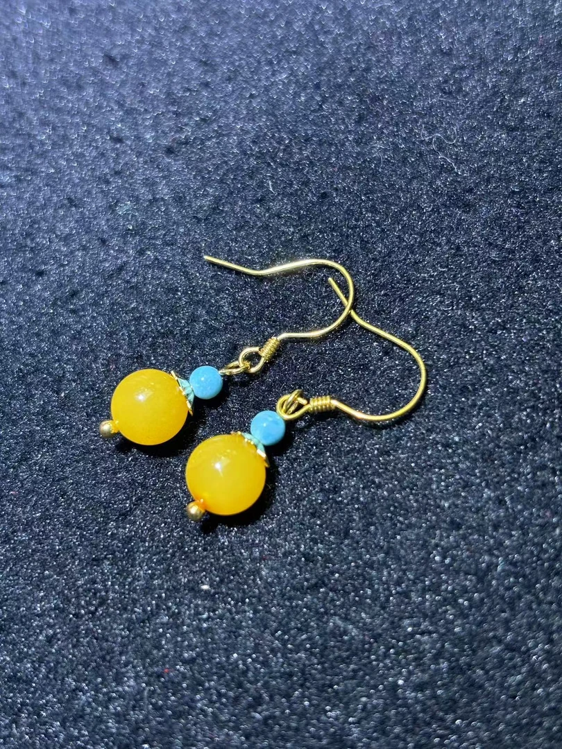 面面来财珠宝MY2029 S925银琥珀蜜蜡耳钩