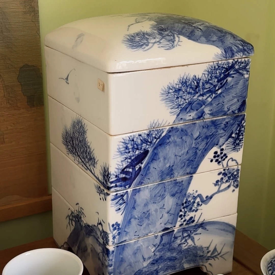 民治濑户青花四重段五屏工有款