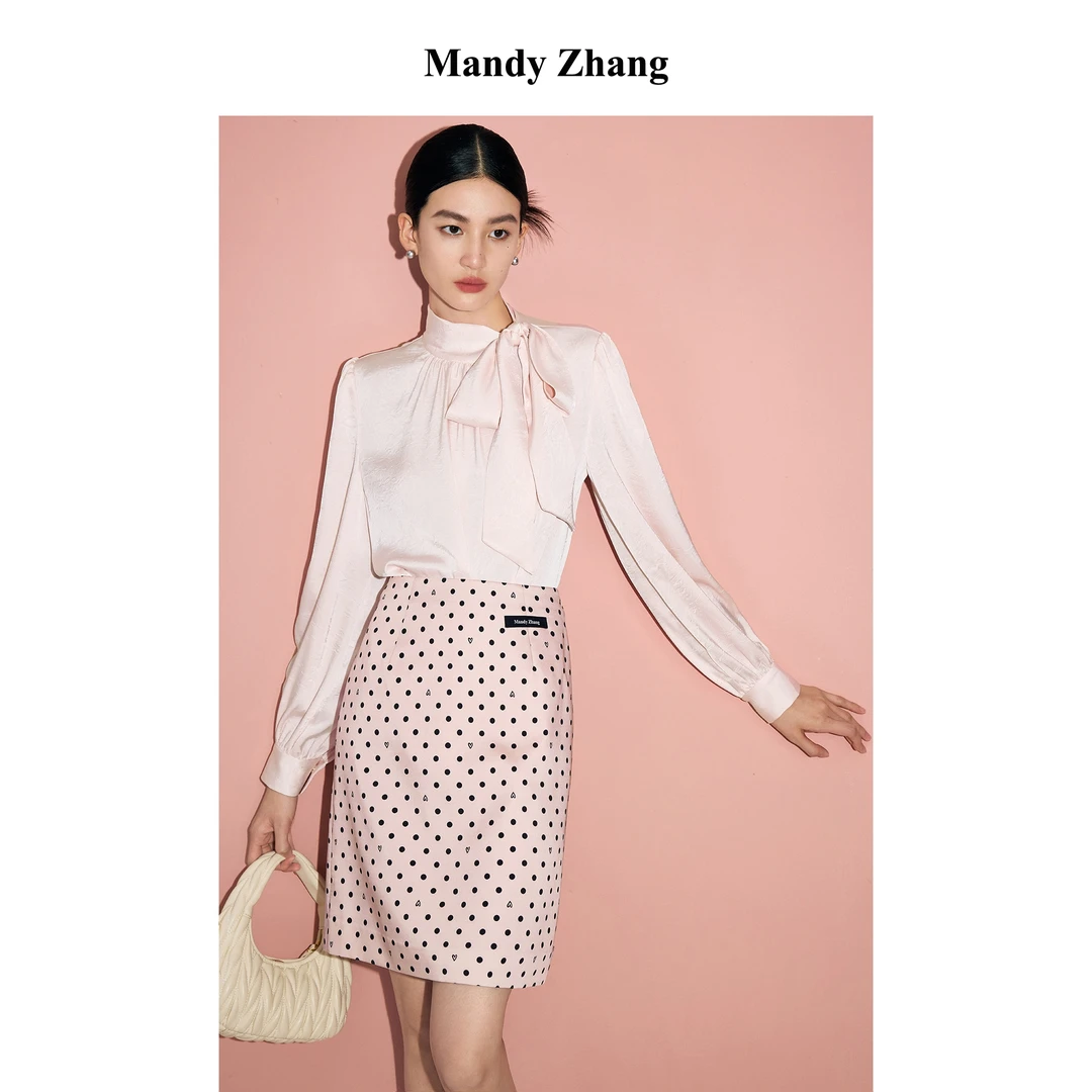【诗语专属】MandyZhang飘带衬衫女秋立领气质短上衣MCY3088