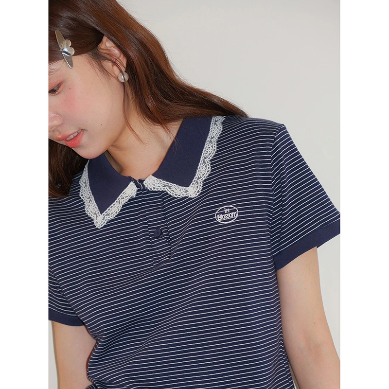 【韩系莉莉安】通勤蕾丝花边翻领衬衫夏季新款短袖上衣设计感辣妹